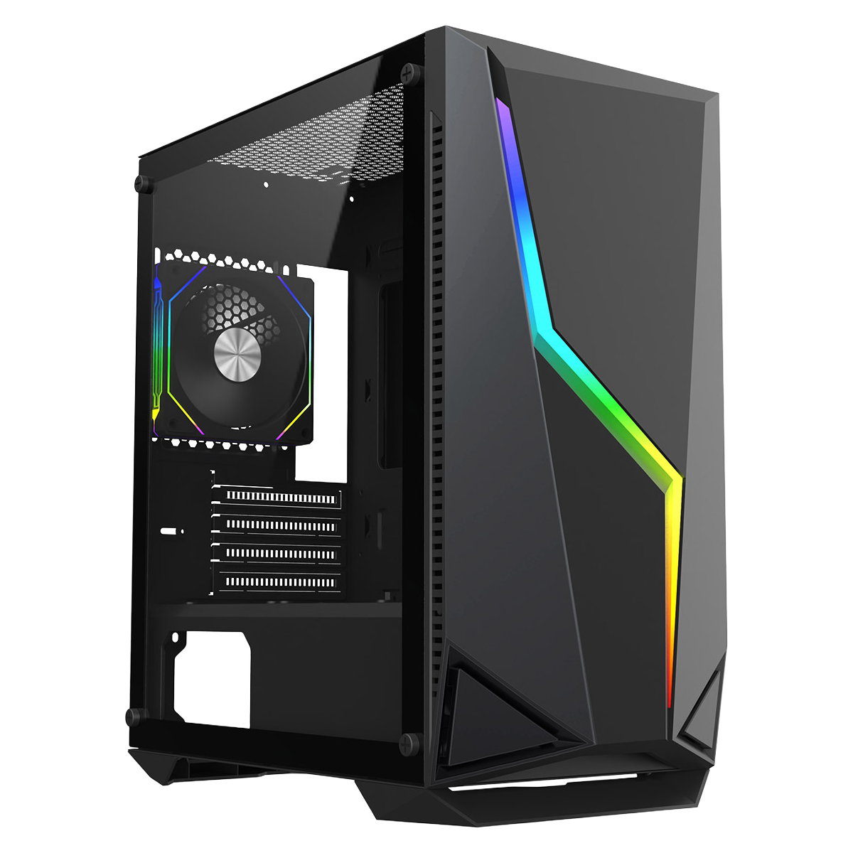 CiT Volt Black Micro-ATX Gaming Case With 1 x Eclipse 120mm Two-Sided Infinity ARGB Fan 1 x PWM Black Fan ARGB LED Strip Included